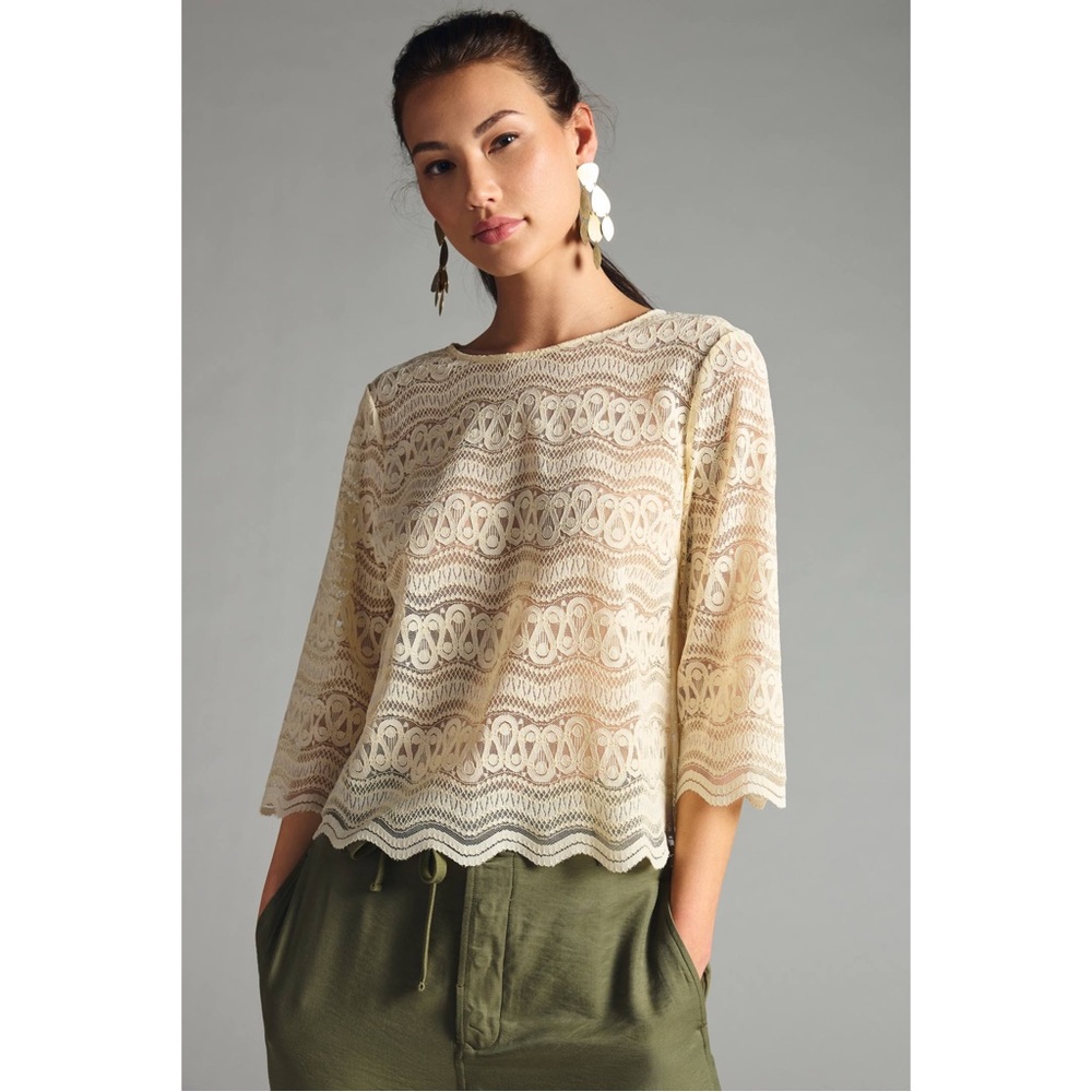 DOLAN Anthropologie Sheer Lace Tee in Butter Yellow